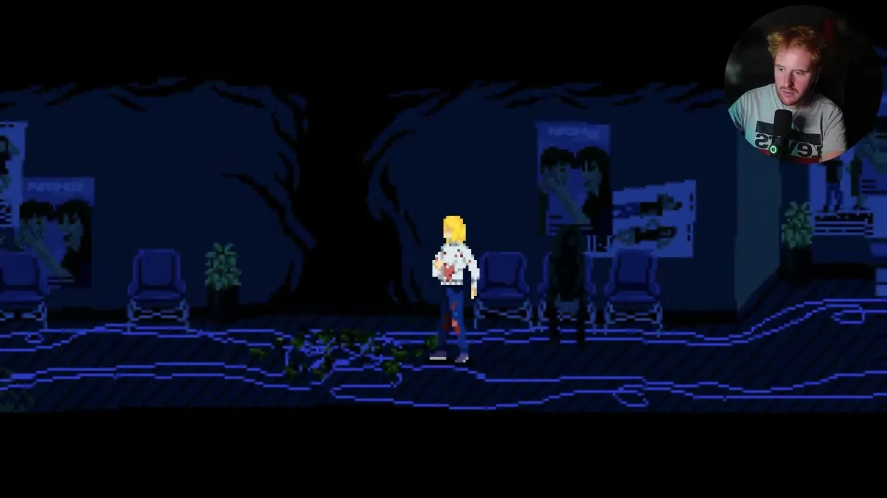 Tenebris Somnia Aurifer walkthrough: Julia beside shattered statue fragments in the waiting area
