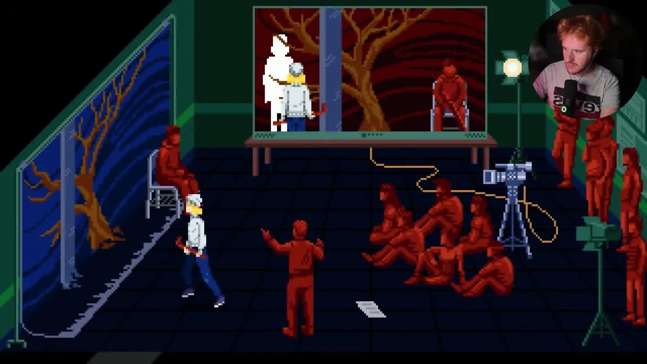Tenebris Somnia film school camera scene with a white figure beside the glass partition