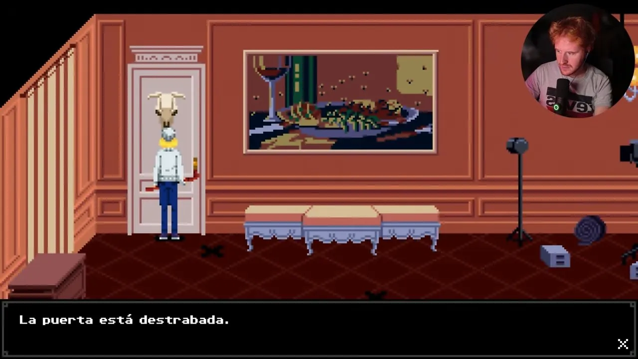 Tenebris Somnia film school route ending at the unlocked door with a hanging cow skull